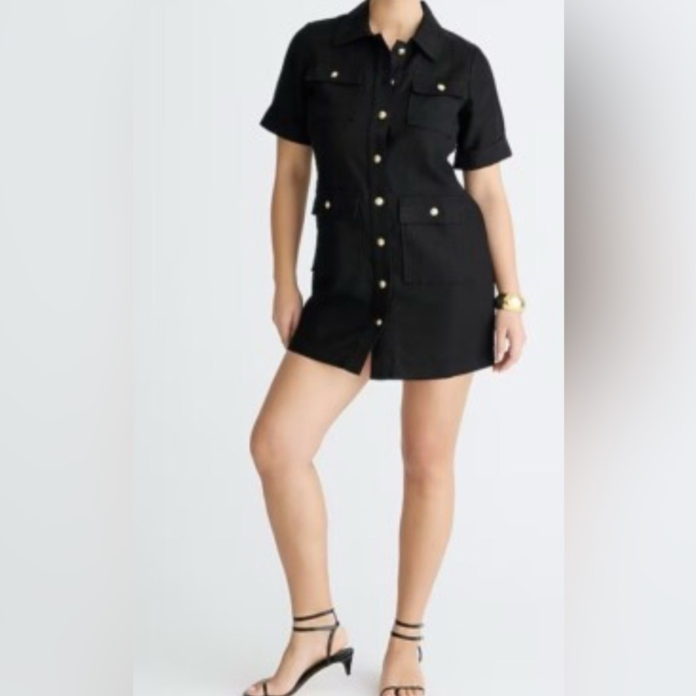 J.Crew Gamine Linen Utility Shirt Dress Black Size 4